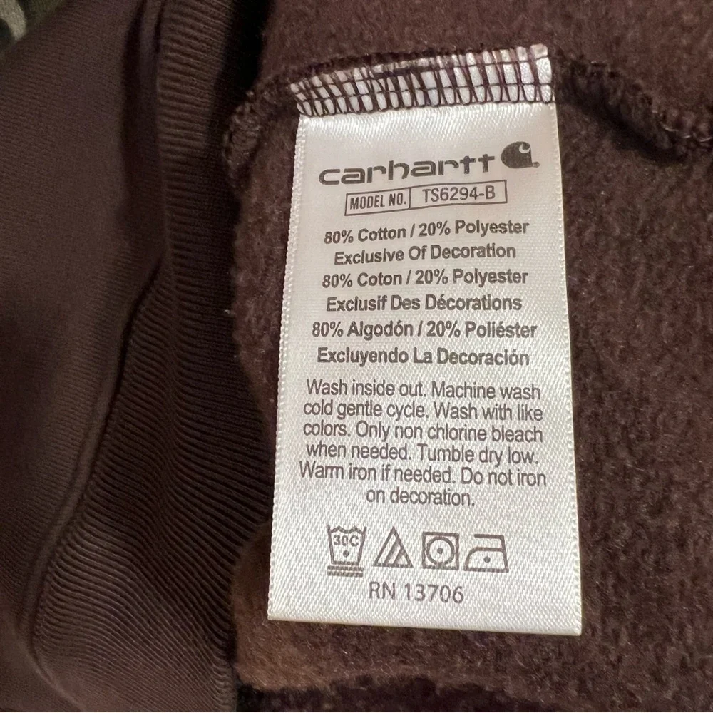 Carhartt Camo Logo Hooded Sweatshirt Brown Size Large 14/16 Outdoor